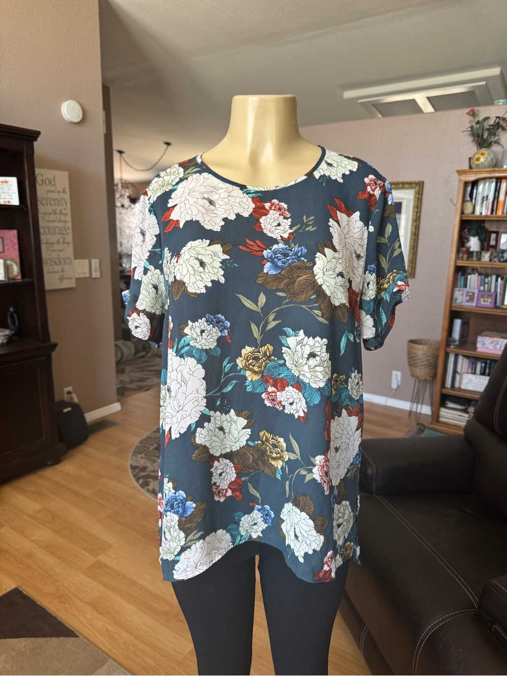 Dr2 green floral short sleeve blouse-size-L
